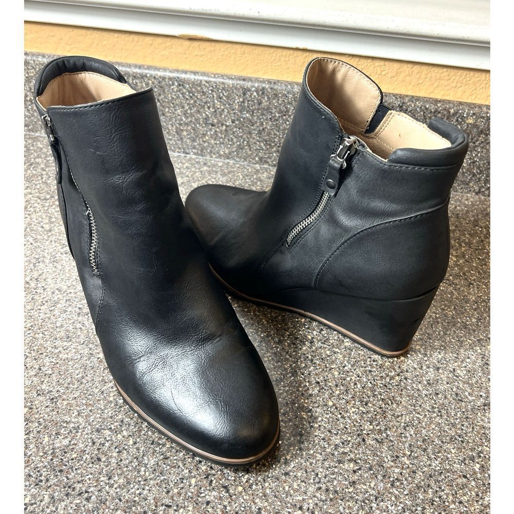 Naturalizer SOUL Black Synthetic Ankle Boots Wedge Womens 11M Comfort Casual Zip